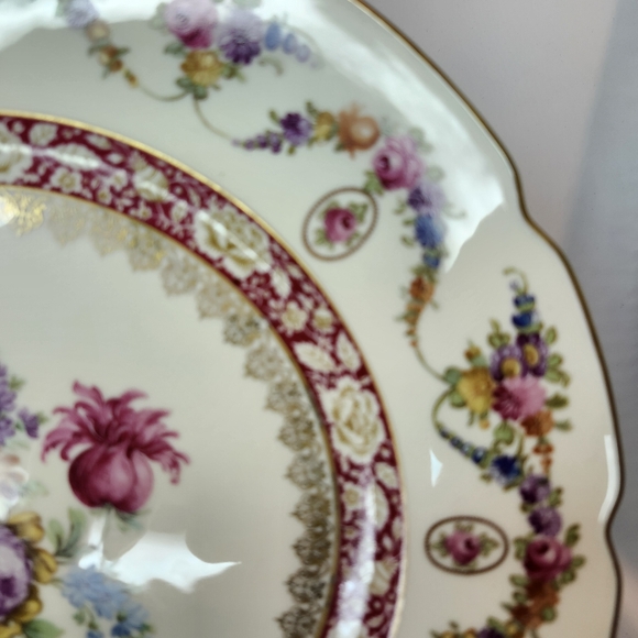 Antique Dresden Dinner Plate Dresden Bavaria Schumann Crown Wildflowers red - Picture 8 of 12